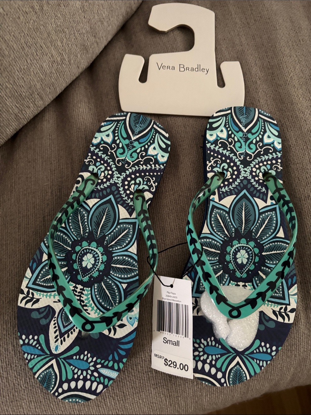 Vera Bradley Teal and Navy Floral Flip Flop Sandals